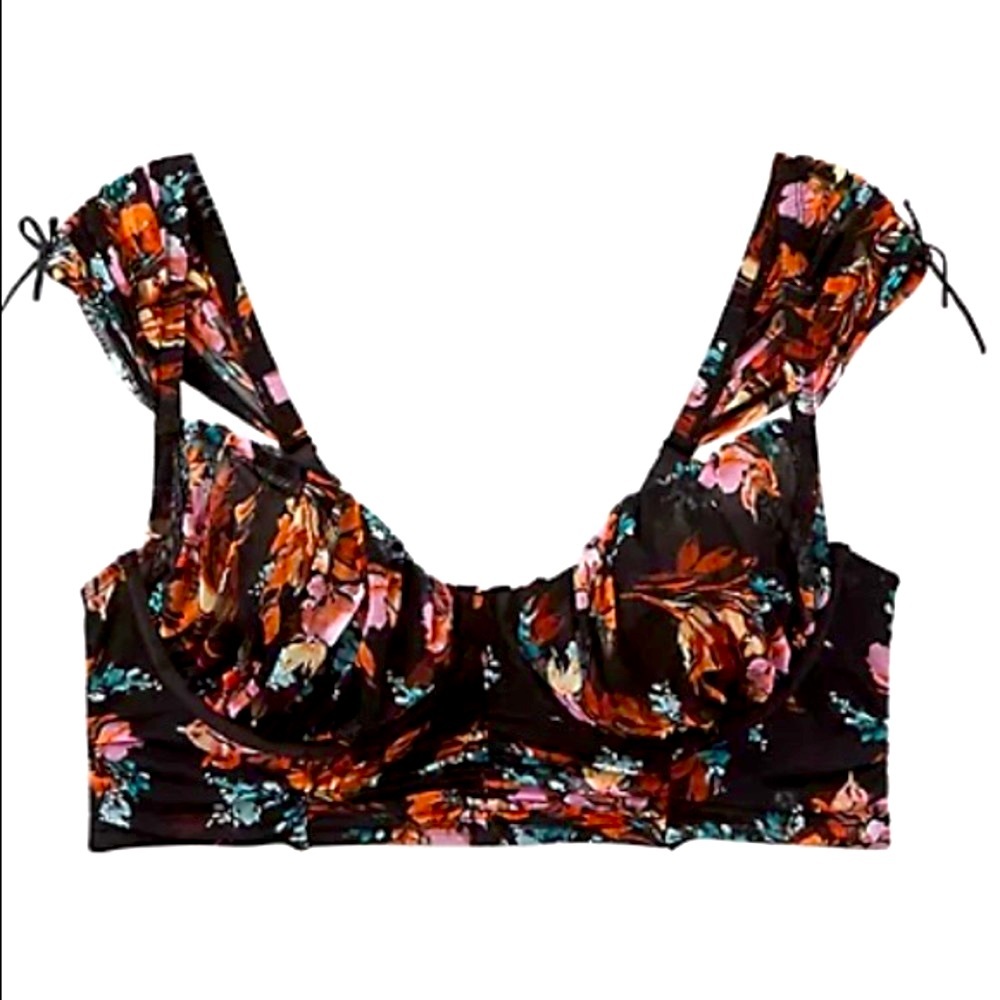 Torrid Floral Mesh Drawstring Bralette, Sizes 1X, 2X